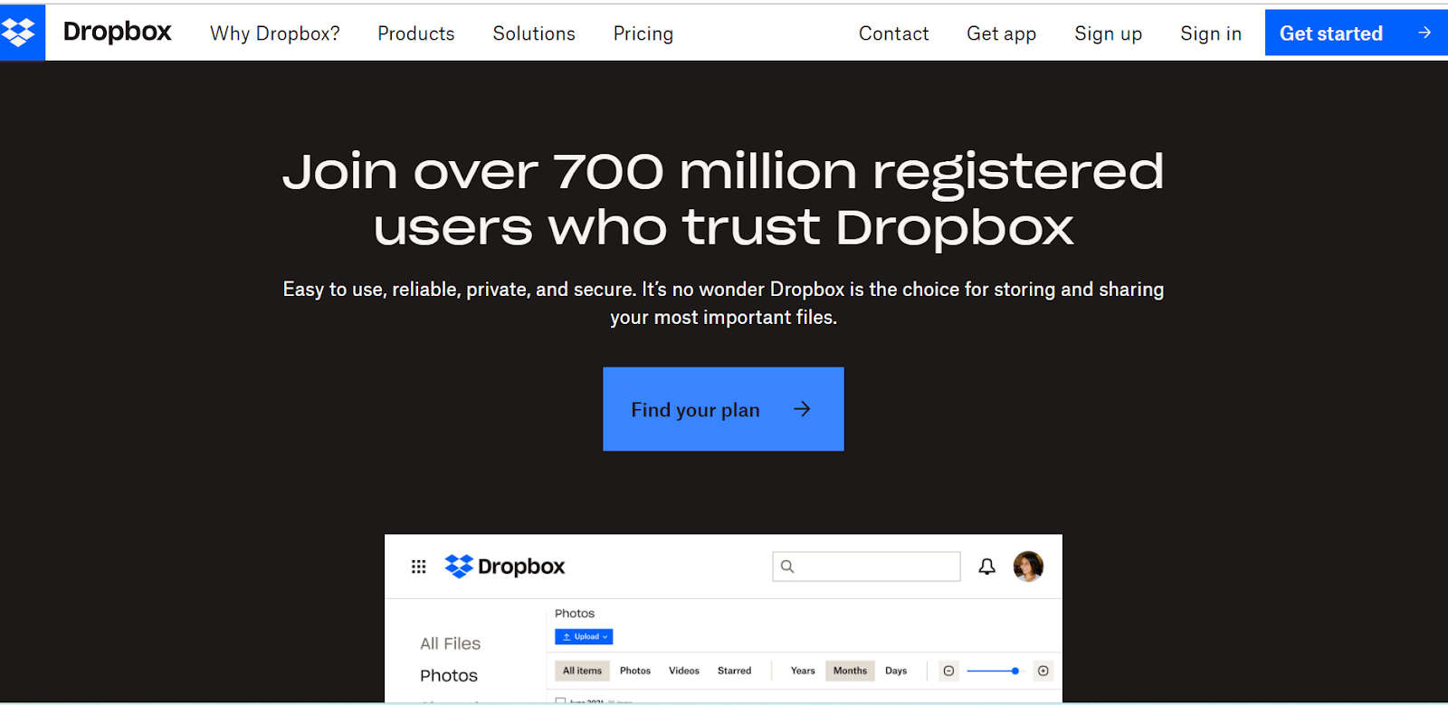 Dropbox responsive website design 