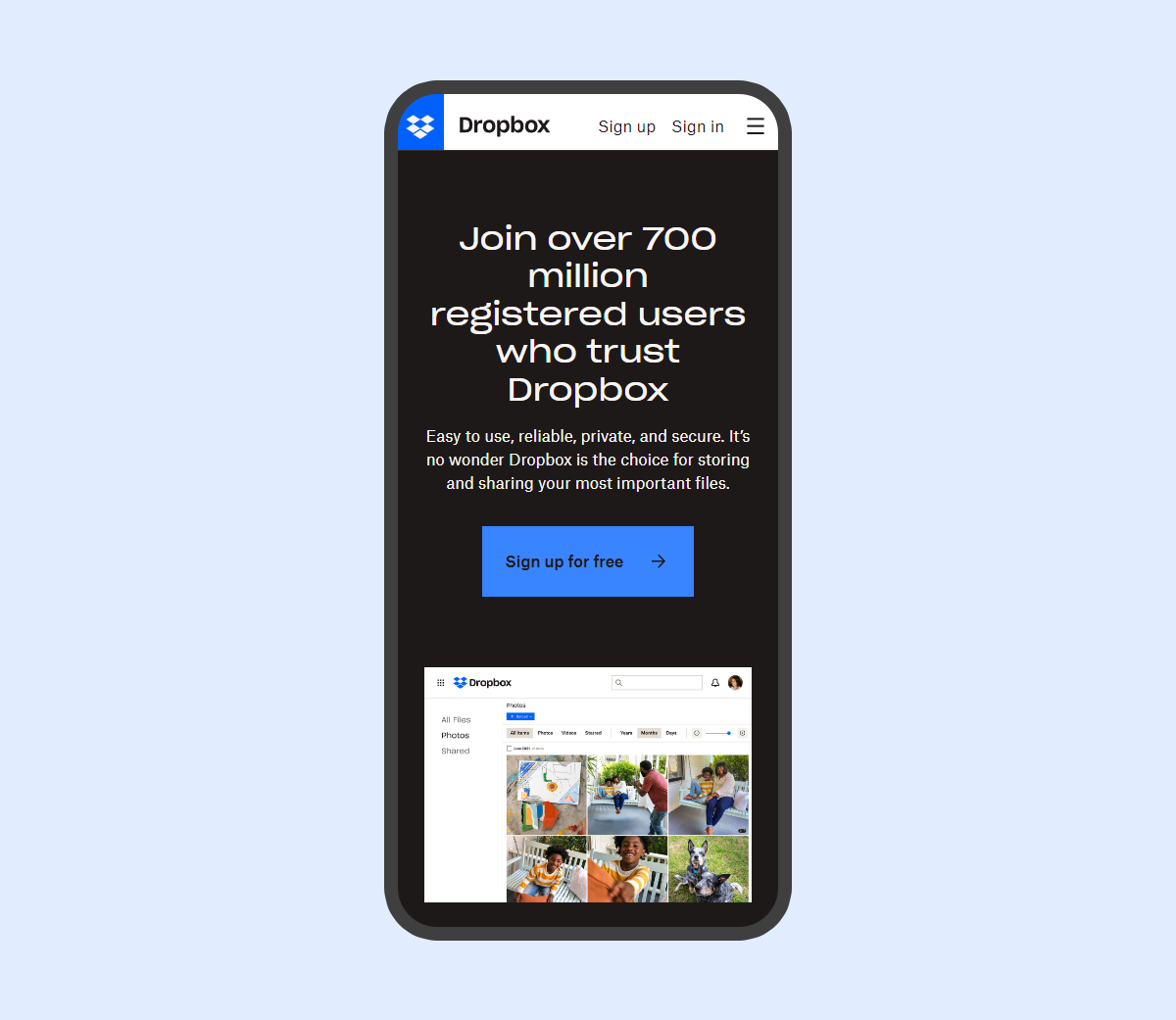 Responsive website design mobile view