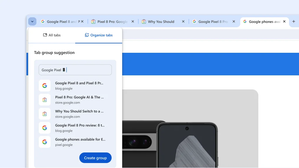 Chrome can suggest and help you create tab groups