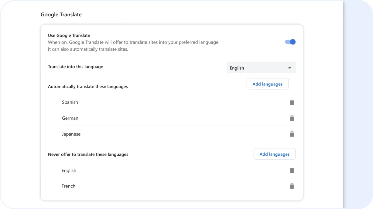 Get web pages automatically translated into your preferred language 